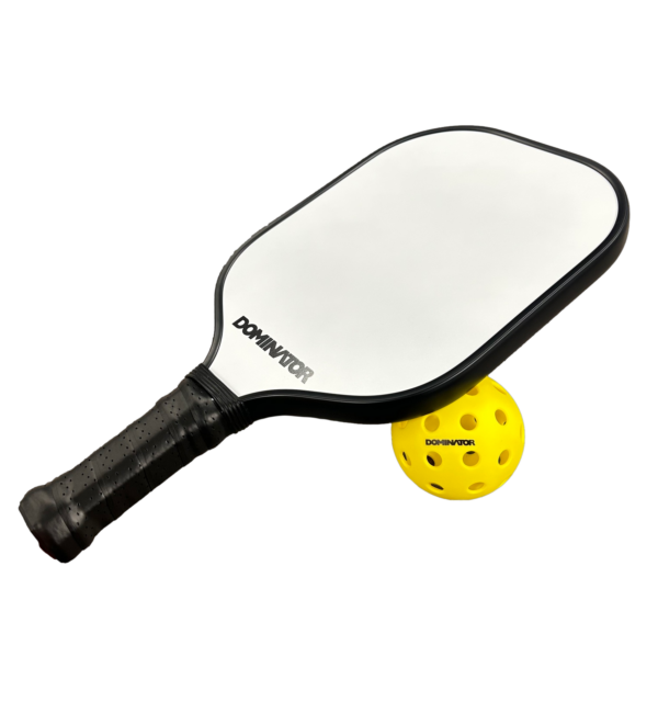 Pickleball Paddle with black handle and ball