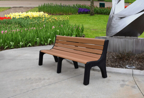 Cedar 6ft Newport Bench Outside with flowers